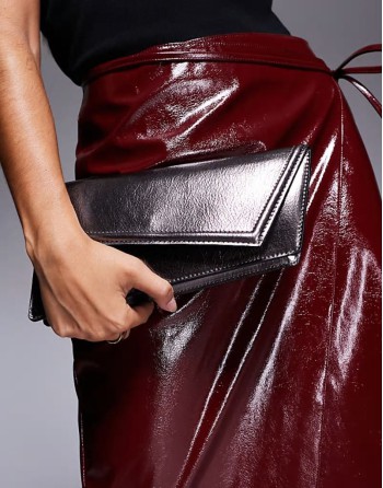 asymmetric clutch bag with chain strap in gunmetal