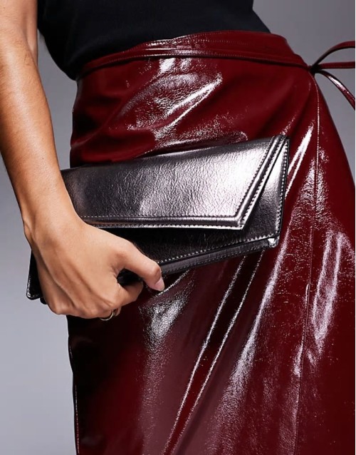 asymmetric clutch bag with chain strap in gunmetal