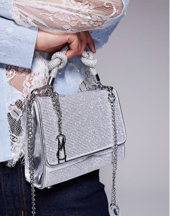 Bknotted embelished bag in silver