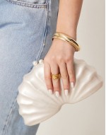 textured pearlecent clutch bag with detatchable chain strap in cream