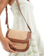 straw mix crossbody bag in tan