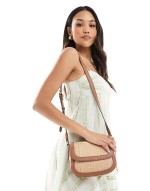 straw mix crossbody bag in tan