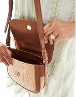 straw mix crossbody bag in tan