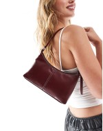 contrast stitch shoulder bag in burgundy