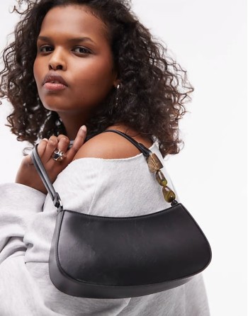 Sadie shoulder bag with beaded handle detail in black