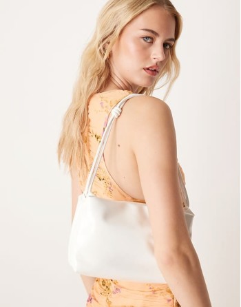textured patent cloud knot handle shoulder bag in white