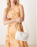 textured patent cloud knot handle shoulder bag in white