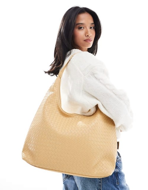 large woven shoulder bag in butter yellow