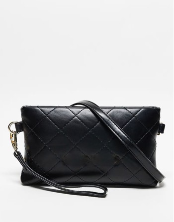 Valentino nur re small quilted clutch bag with wristlet strap in black