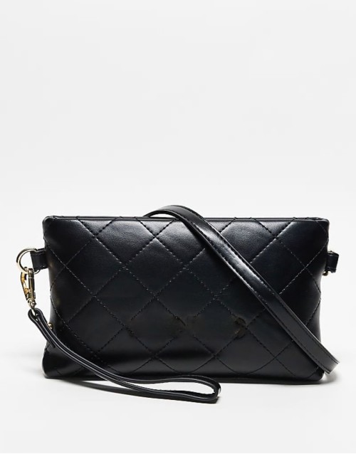 Valentino nur re small quilted clutch bag with wristlet strap in black