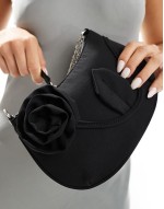 mini applique floral scoop grab bag with chain in black