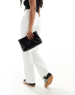 zip top clutch bag in black