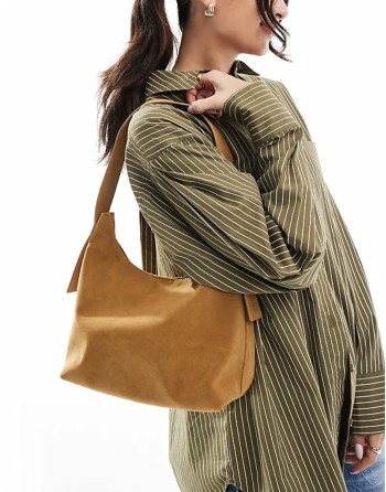 faux suede shoulder tote bag in tan