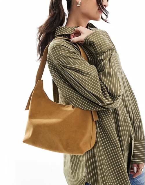 faux suede shoulder tote bag in tan