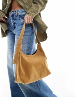 faux suede shoulder tote bag in tan