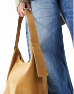 faux suede shoulder tote bag in tan