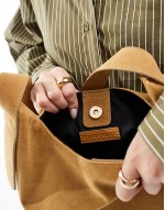 faux suede shoulder tote bag in tan