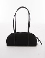 leather suede two handle curve shoulder bowling bag in black
