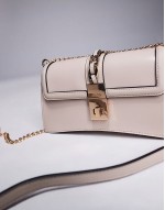 flap shoulder bag with clasp detail in cream