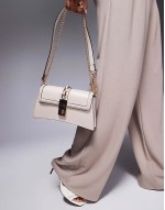 flap shoulder bag with clasp detail in cream