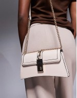 flap shoulder bag with clasp detail in cream
