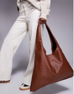 slouchy shoulder tote bag in brown woven