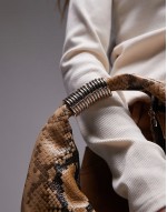 leather snake print shoulder bag in grey