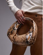 leather snake print shoulder bag in grey