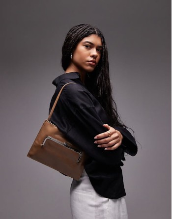 front pocket detail shoulder bag in tan