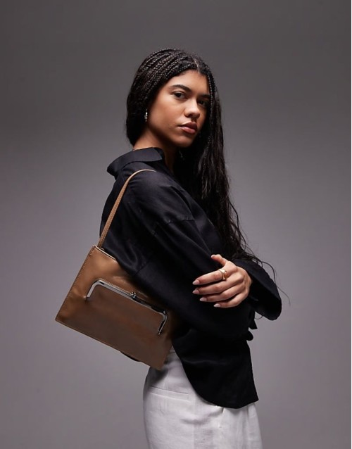 front pocket detail shoulder bag in tan