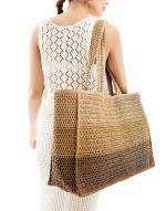 ombre woven large shoulder tote bag in brown