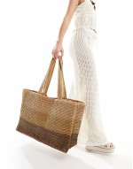 ombre woven large shoulder tote bag in brown