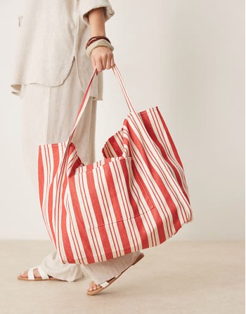 red stripe slouchy tubular tote bag