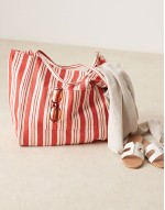 red stripe slouchy tubular tote bag