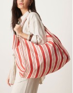 red stripe slouchy tubular tote bag