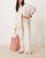 red stripe slouchy tubular tote bag