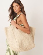 straw oversized tote bag with pu handles