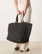 straw oversized tote bag in crochet in black