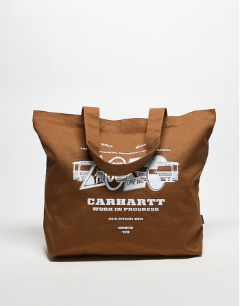 canvas graphic tote in brown