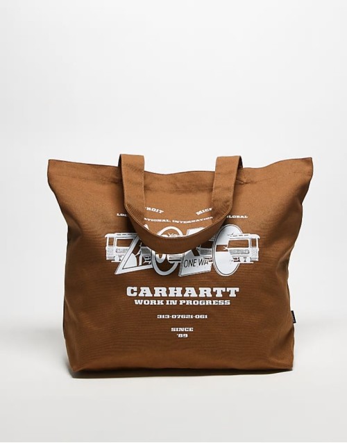 canvas graphic tote in brown