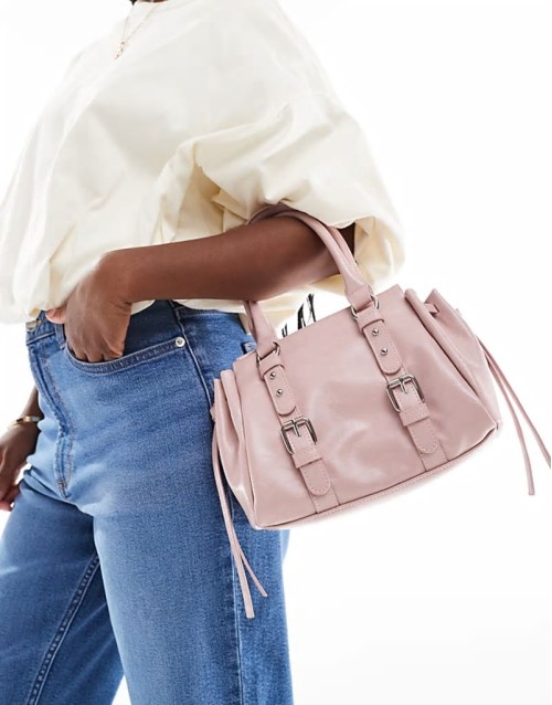 bowler bag with double buckle in pink