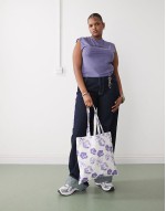 tote bag in white with lilac floral print