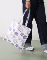 tote bag in white with lilac floral print