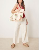 caravan canvas tote bag in strawberry print