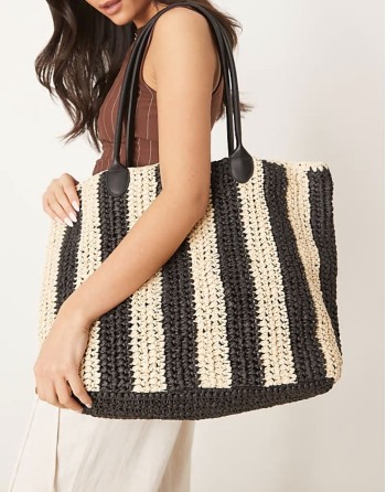 straw holiday tote bag in black stripe