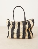 straw holiday tote bag in black stripe
