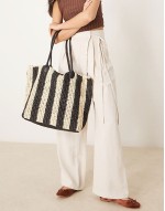 straw holiday tote bag in black stripe