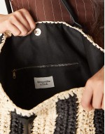 straw holiday tote bag in black stripe