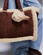 faux fur trim shopper bag in brown