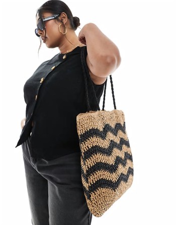 striped slouch shopper beach bag in black and natural